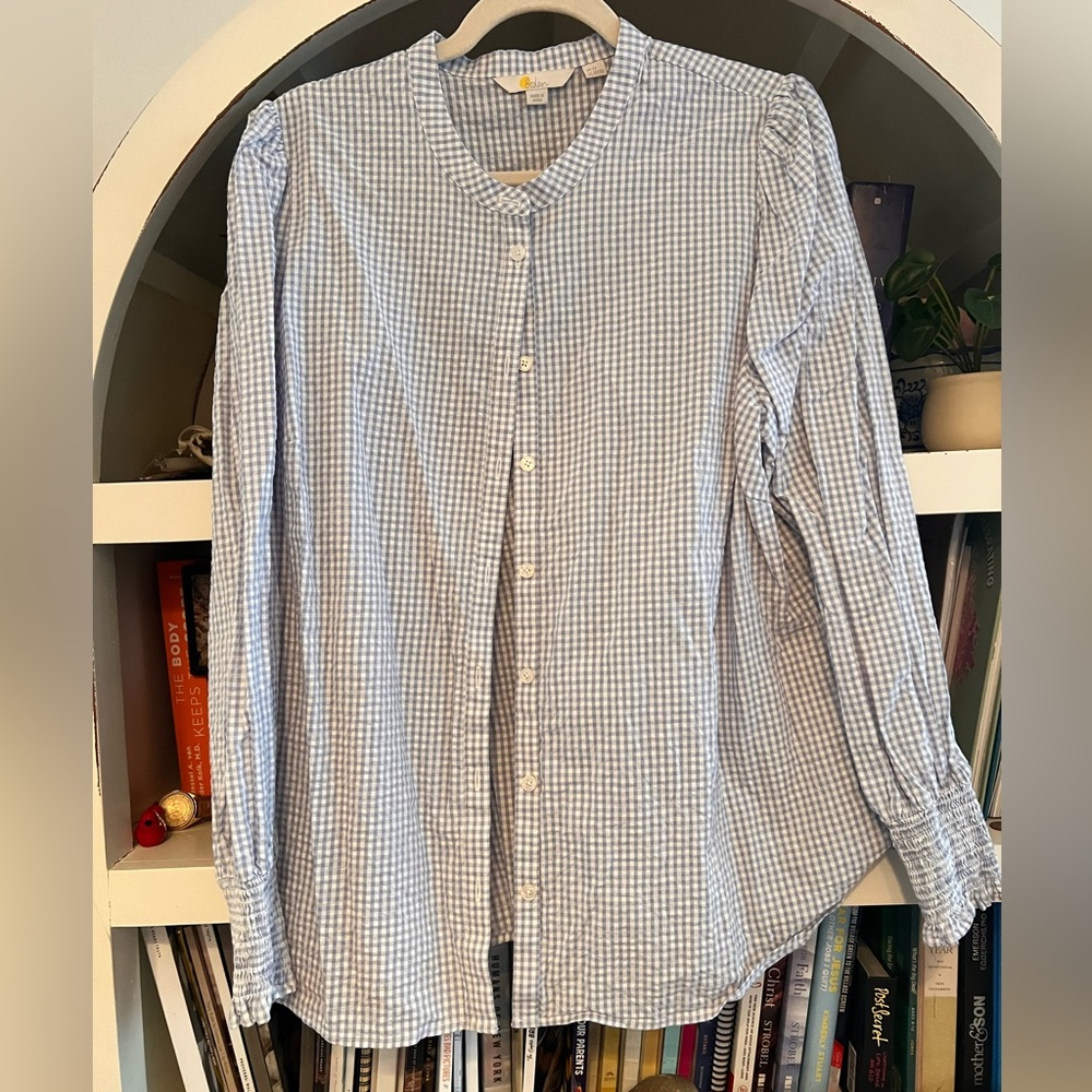 Boden Blue and White Gingham Button-Down Shirt